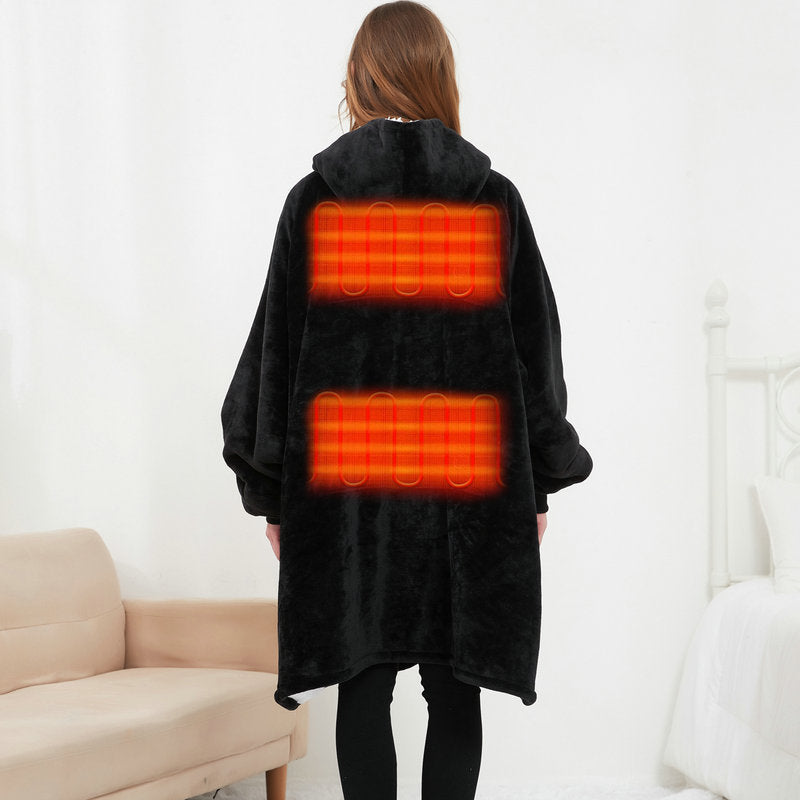 USB Heated Wearable Blanket Oversized Lazy Hoodie With Large Heating Area Back Cozy Warm Hoodie Blanket