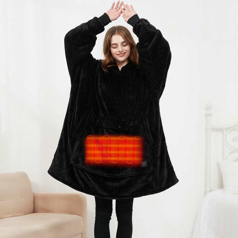 USB Heated Wearable Blanket Oversized Lazy Hoodie With Large Heating Area Back Cozy Warm Hoodie Blanket